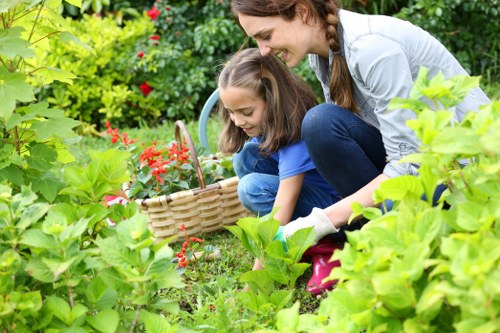 Seasonal gardening maintenance in progress